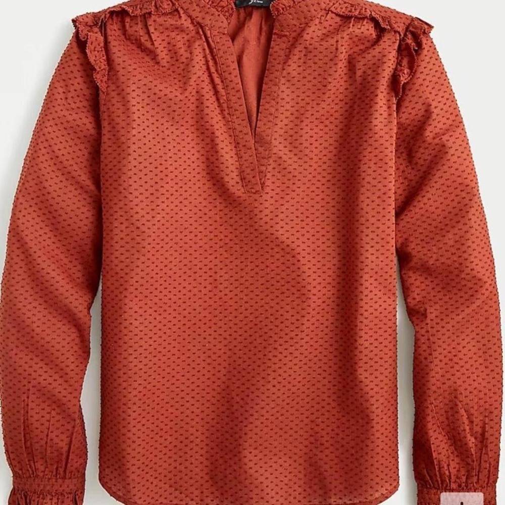 J. Crew 100% Cotton Swiss Dot Textured Ruffle Trim Blouse XS